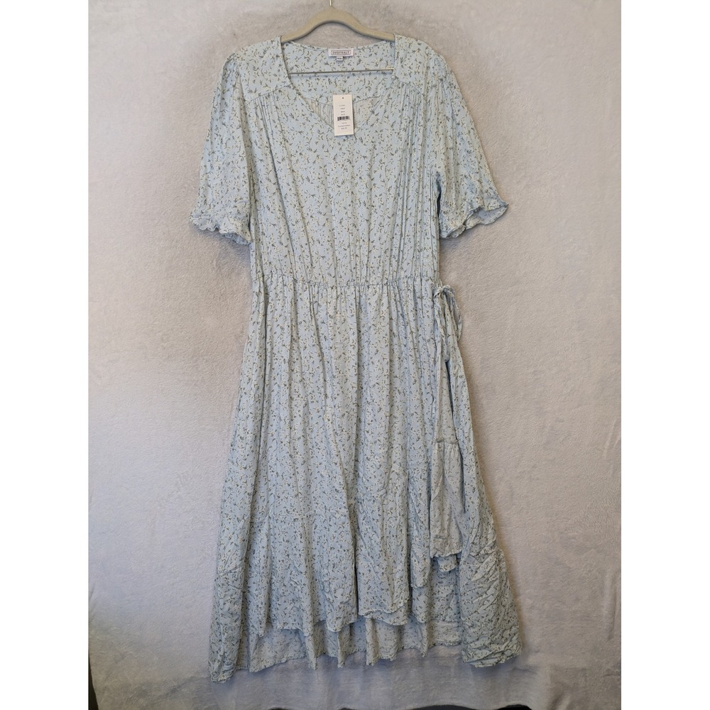 NEW SweetSalt Wrap Dress Women's 14/16 Blue Floral‎ High-Low Midi